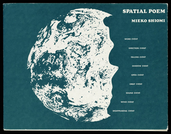 Contents of Artist book. White pages with light and dark blue text and graphics, many containing continental maps marked with text boxes, others with documentary photographs of performances interspersed with text boxes, and others with text boxes connected to arrows pointing to points on a partially visible globe print.