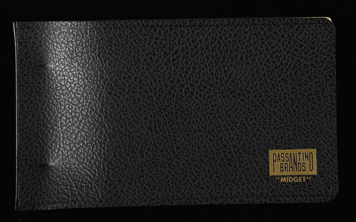 Horizontal rectangular two-ring binder with black cover containing thirty-two cream pages, each with two hole punches at leftmost edge and printed on front and back with six horizontal staves. Pages are photographed in two-page spreads, with hole-punched ends connected at center to binder rings. Just under half of the pages are blank. Pages contain hand-drawn graphic notations in red, blue, or black ink and pencil. Most markings are either black circular musical notes connected by straight or curving line segments to create large shapes atop a staff or single red circular notes attached to red rectangular boxes filled with blue text by vertical lines. Any staff containing notation is marked with blue bar lines at either end. Generally, notations span the width of a staff when present. Five pages are sparsely populated with fewer than ten discrete notations. 
