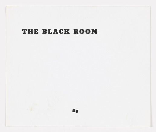 Verso of white rectangular postcard with black printed text in English. “8 Rooms” at bottom left, address for George Brecht at top left, black ink and sticker stamps at top right, and handwritten address for Pyla and Ben Patterson at center right.  