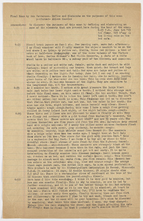 Yellow legal pad page with typewritten text in English. Top fifth contains title and section titled procedure. Bottom four fifths contain two single spaced paragraphs that run the length of the page. Four sets of three numbers on left margin spaced at irregular intervals.