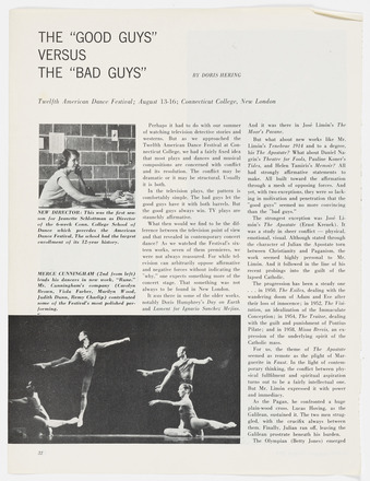 Black-and-white magazine page with three photographs. At top left, photo of male and female ballet dancers spotlighted on stage while performing. At center right, chest-up photo of a dancer wearing a sparkly costume in a crown. At bottom center, a chest-up photo of a dancer in a crown leaning against a wall. Paginated 31 at bottom right.