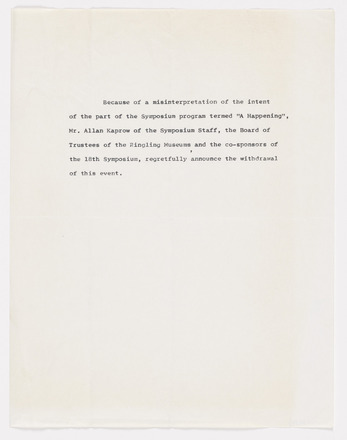 White page with one six-line typewritten paragraph in English just above center of page. Wide margins. 