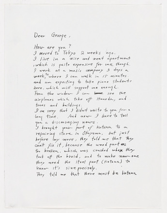 Photocopy of white paper with black handwritten text in English addressed “Dear George” at top left, followed by a column of text that fills the page and utilizes wide margins.