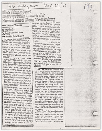 White page with black and white copy of news article containing two columns of text that run the length of the page. “The Simplest Materials Close At Hand and Dog Training” at top across both columns. Rightmost third of page blank. 