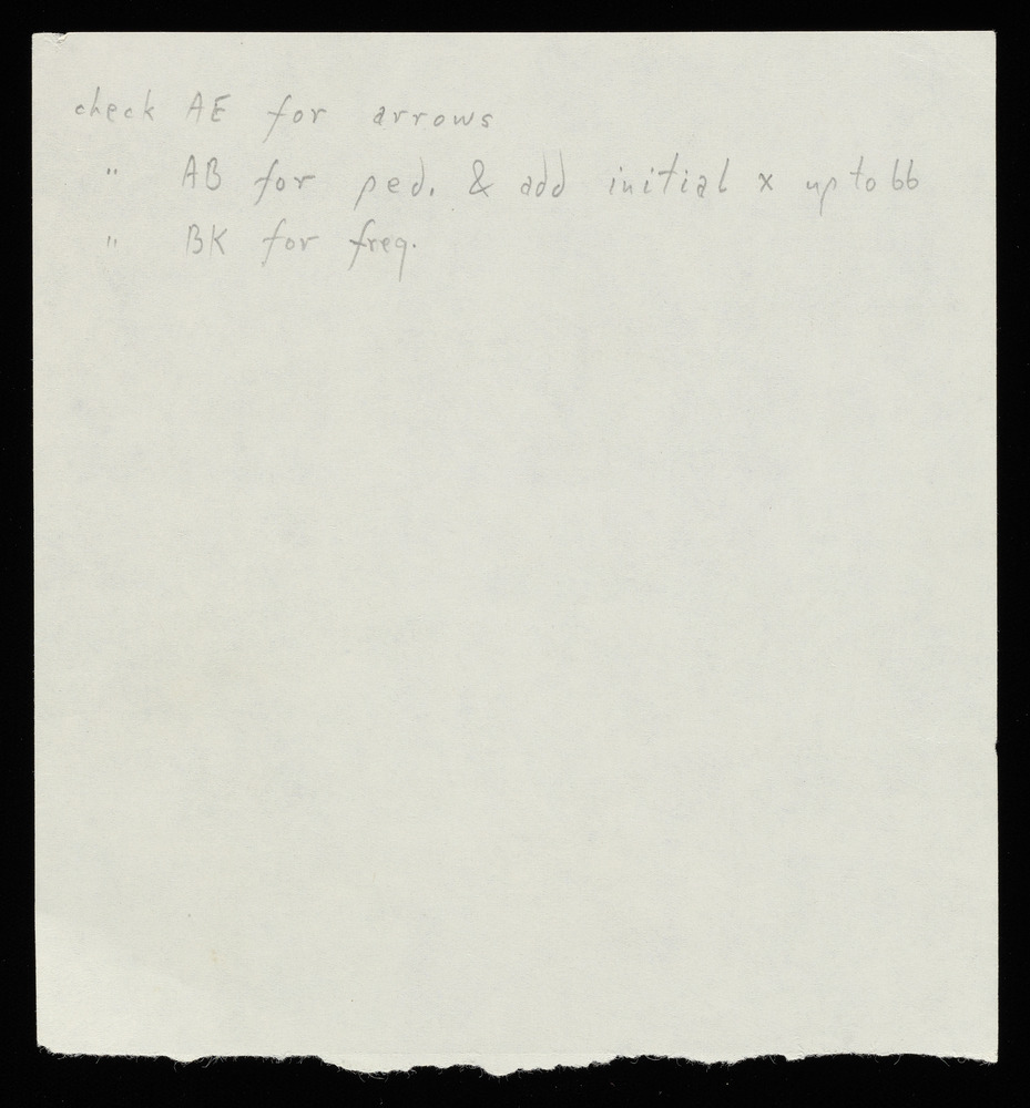 Notes for graphs AE, AB, and BK for the first realization of John Cage’s *Solo for Piano*: 