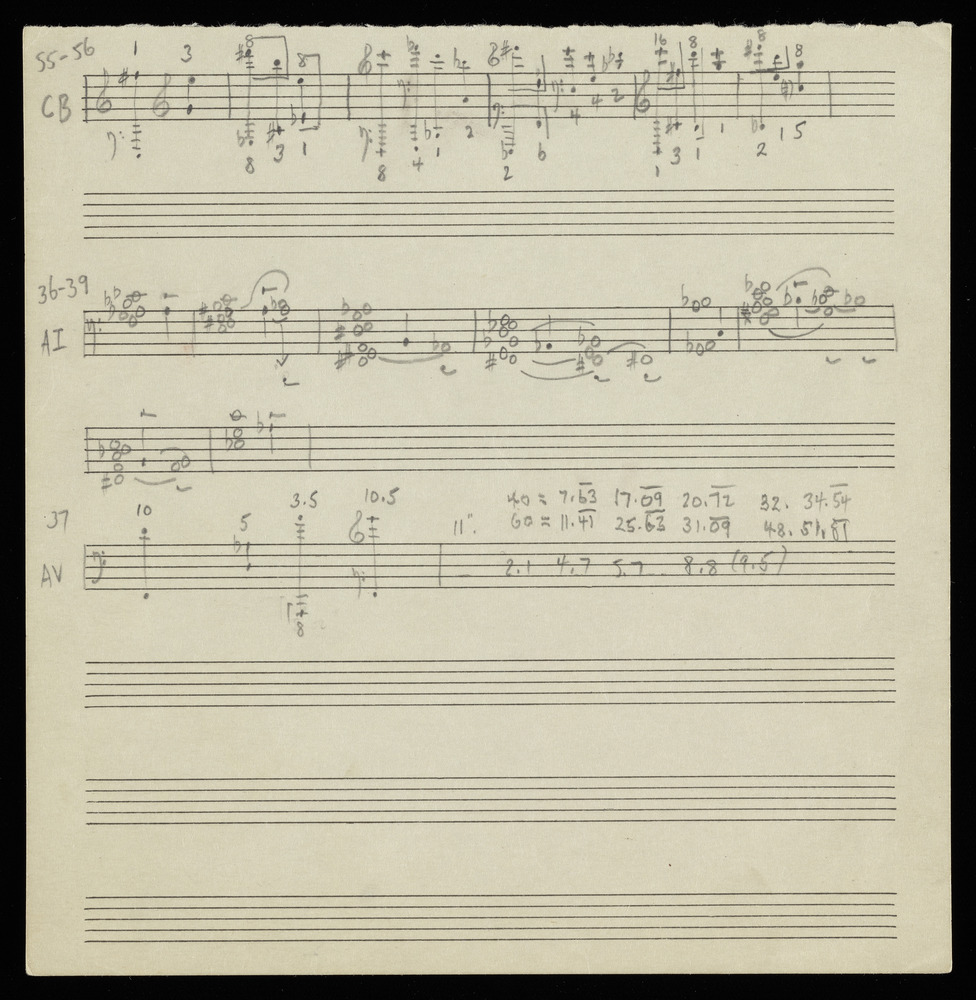 Sketches of graphs CB, AI, and AV for the first realization of John Cage’s *Solo for Piano*: 