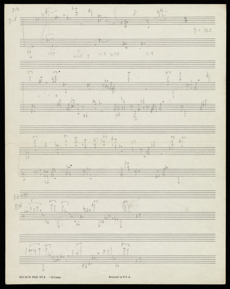 Sketches for graphs D, F, and BN for the first realization of John Cage’s *Solo for Piano*: 