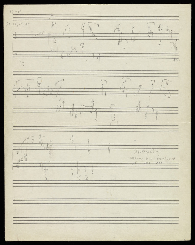 Sketch for graphs AA, AR, AS, and AC for the first realization of John Cage’s *Solo for Piano*: 