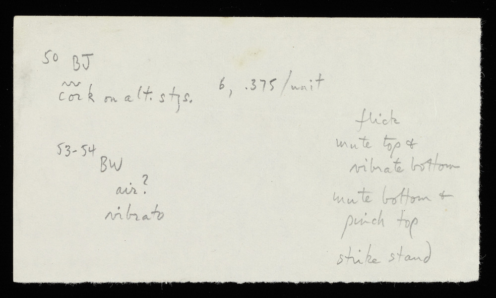 Sketches for graphs BT, BJ, and BW for the first realization of John Cage’s *Solo for Piano*: 