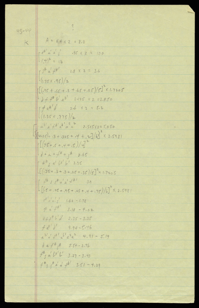 Tables for graph K for the first realization of John Cage’s *Solo for Piano*: 