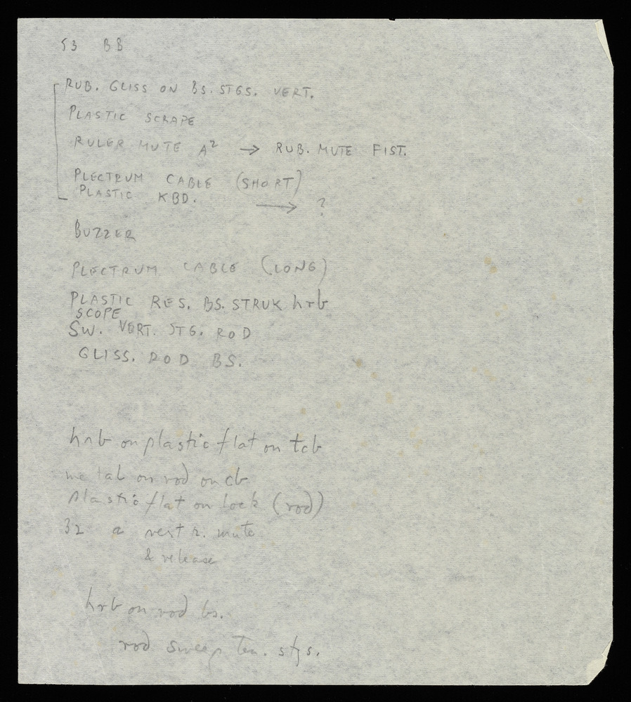Sketch and inventory for graph BB for the first realization of John Cage’s *Solo for Piano*: 
