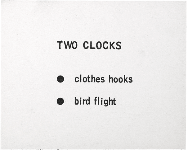 Two Clocks: • clothes hooks • bird flight