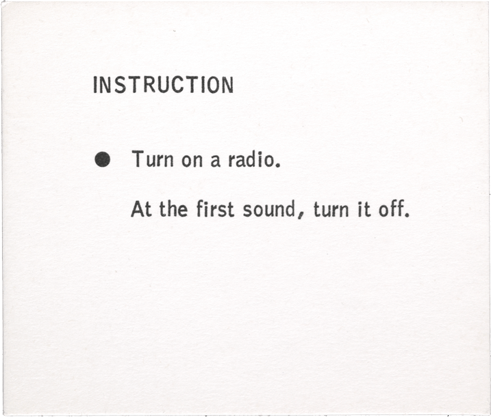 Instruction: • Turn on a radio. At the first sound, turn it off