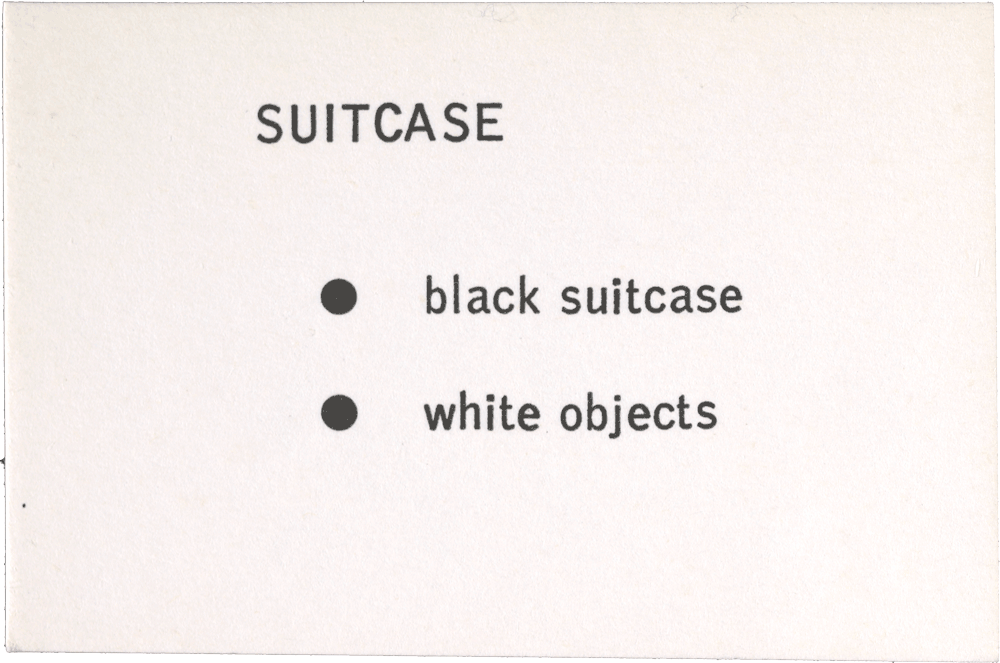 Suitcase: • black suitcase • white objects