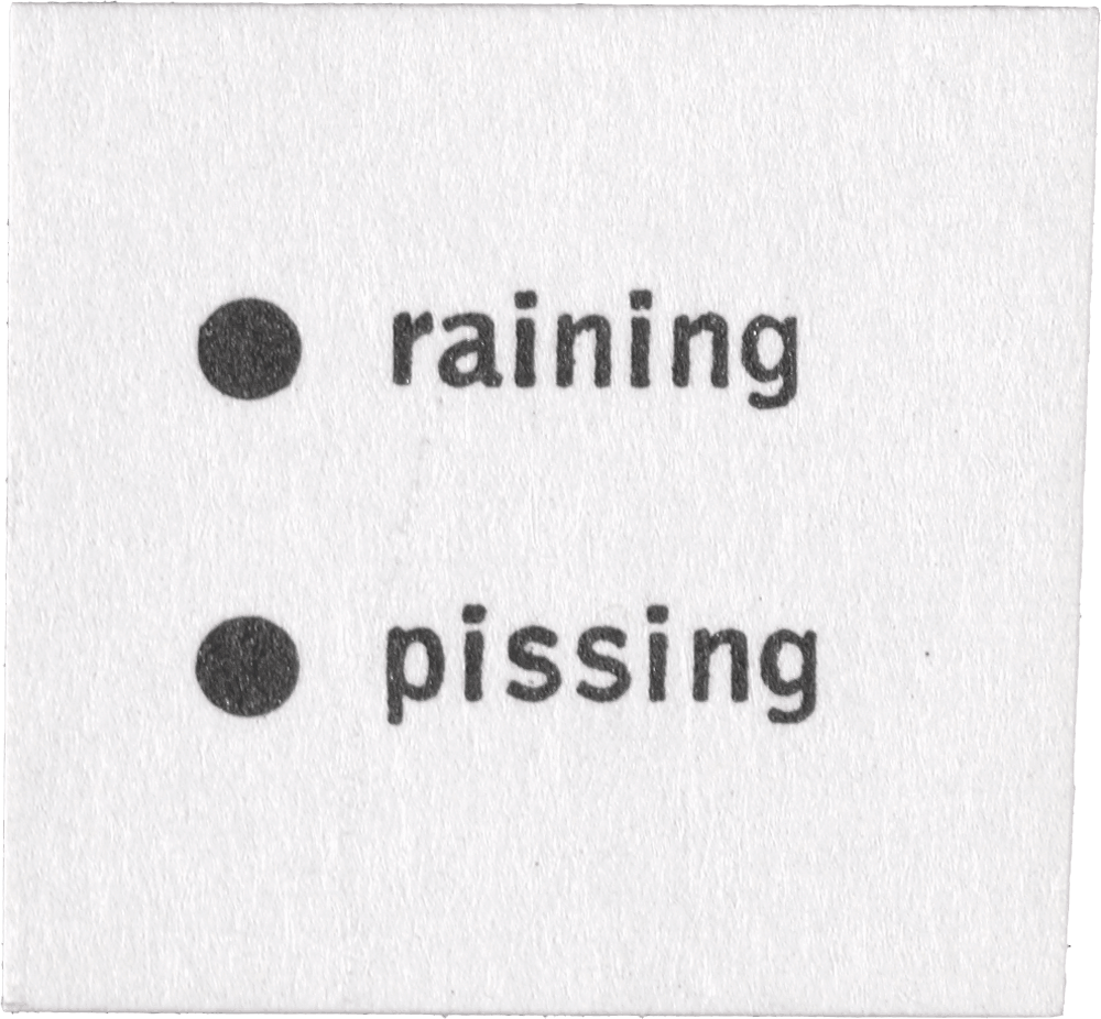 Raining, Pissing: • raining • pissing