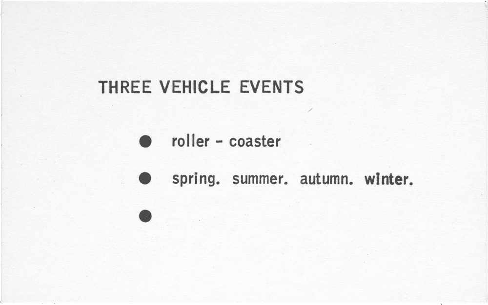 Three Vehicle Events: • roller - coaster • spring. summer. autumn. winter. •