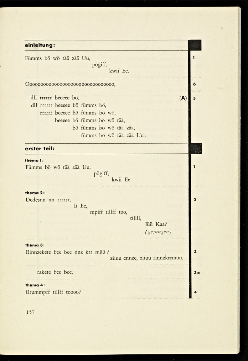 A page of typed repeated nonsense words, some featuring repeated letters or syllables, with instructive titles in German.