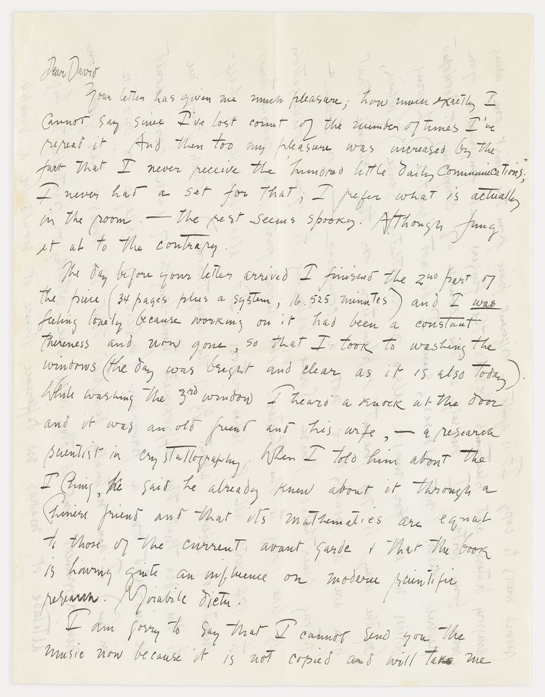 White page with handwritten English-language correspondence addressed to David. Double-spaced lines of text cover the entirety of the page. Page has thin margins, and there is some writing visible from the reverse side.