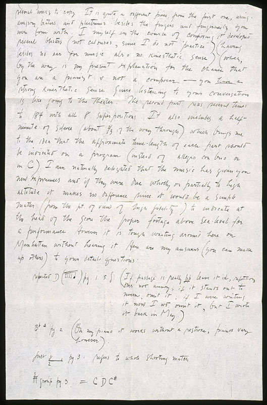 Cage / Letter to David Tudor about Music of Changes