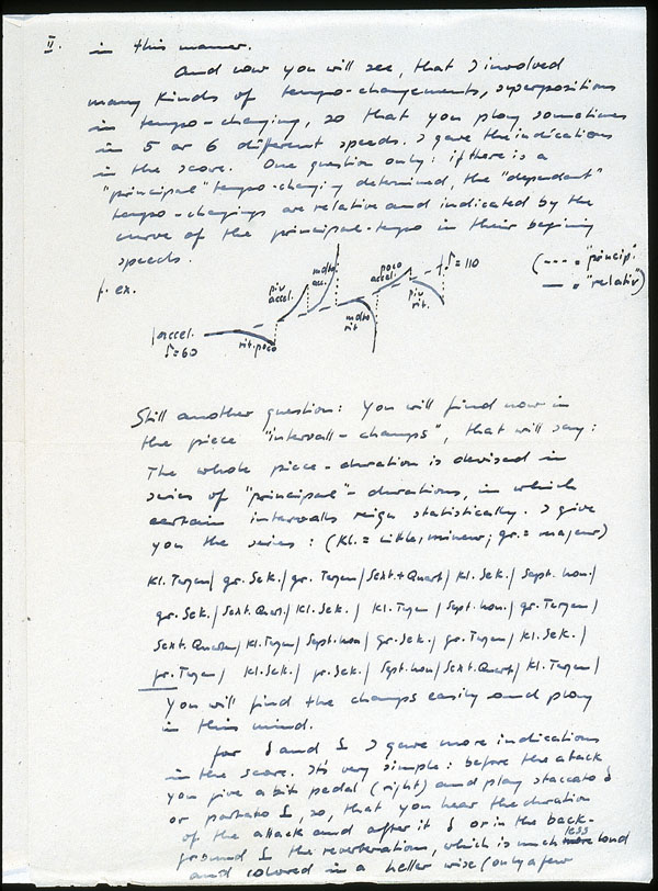Stockhausen / Letter to David Tudor about Klavierstück VI