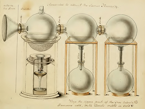 An elaborate glass distillation device made of interconnected spheres and tubes