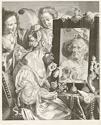 Jeremias Falck's etching after the painting <i>An Old Woman at the Toilet-Table</i> by Bernardo Strozzi Jeremias Falck's etching after the painting <i>An Old Woman at the Toilet-Table</i> by Bernardo Strozzi