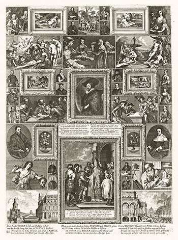 Fictive Wall of Paintings from the Imperial Collection in Vienna, Frans van Stampart and Anton Joseph von Prenner, etching Fictive Wall of Paintings from the Imperial Collection in Vienna, Frans van Stampart and Anton Joseph von Prenner, etching