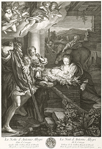 Pierre-Louis de Surugue's print after the painting The Night by Correggio, 1753–1757 Pierre-Louis de Surugue's print after the painting The Night by Correggio