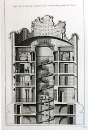 Le Rouge/Cross section of column house, artificial ruin in the Desert de Retz, France