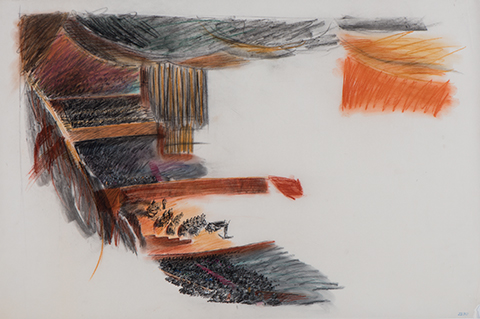 Colored pencil and pastel drawing of the interior of the Walt Disney Concert hall.