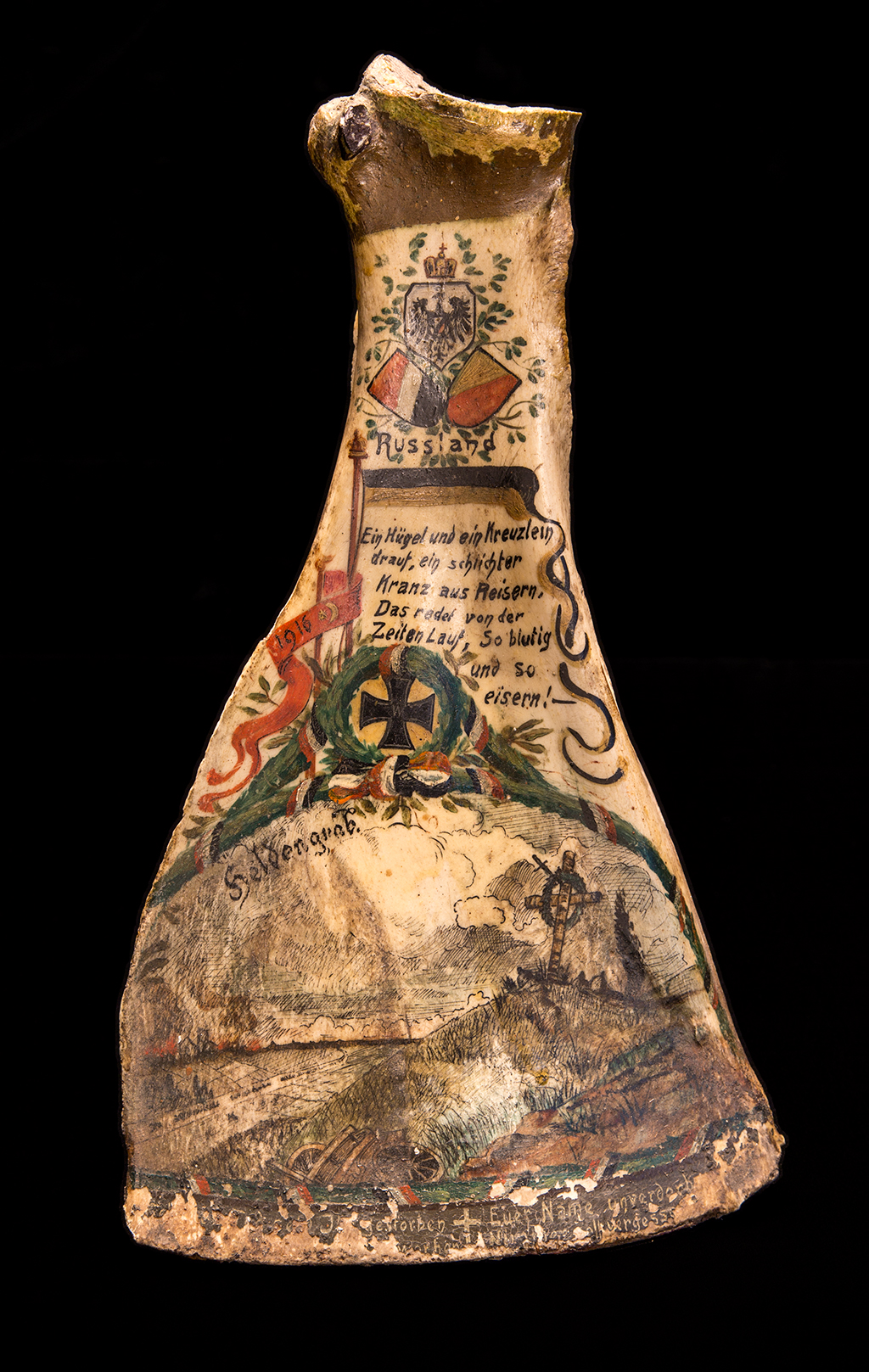 Cow shoulder bone painted by a German soldier on the eastern front, Anonymous (German), 1916
