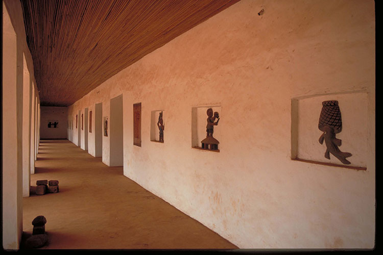 Polychrome earthen panels in the Salle des Bijoux (Hall of Jewels), Historic Museum at the Royal Palaces of Abomey