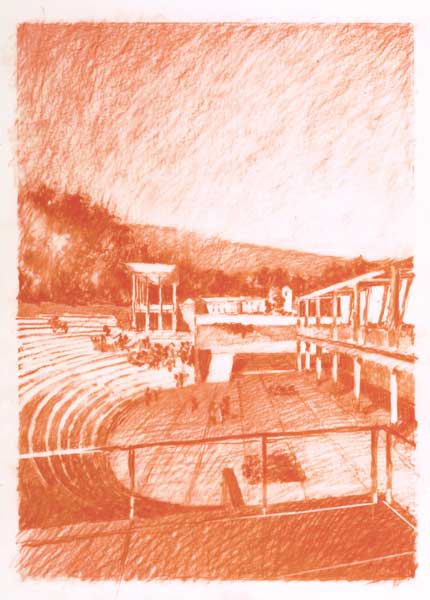 Machado and Silvetti Associates/The Getty Villa: Outdoor Theater from the Arrival Balcony, 1995