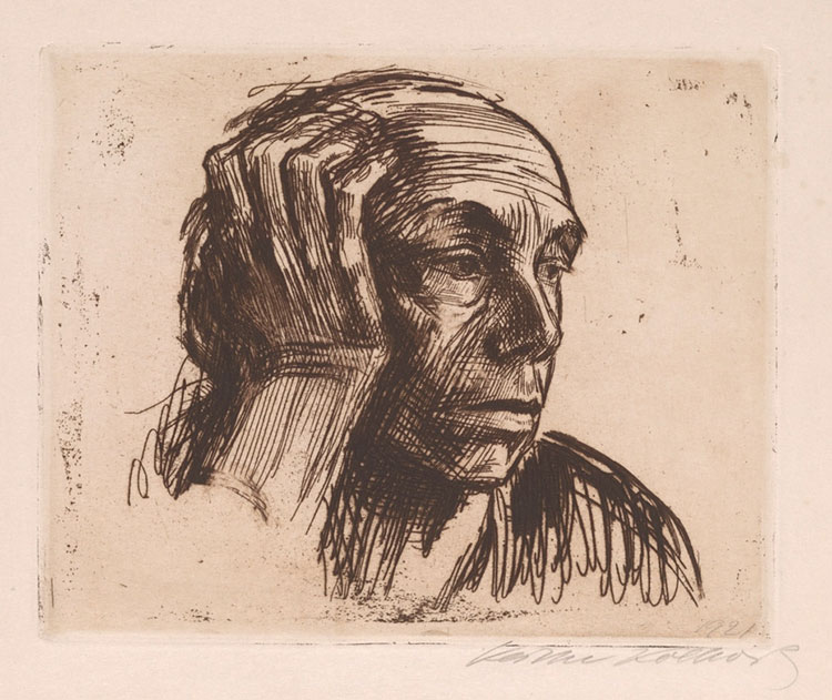 black and white etching, Self-Portrait by Kollwitz