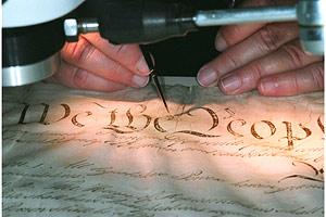 Conservator working on the U.S. Constitution