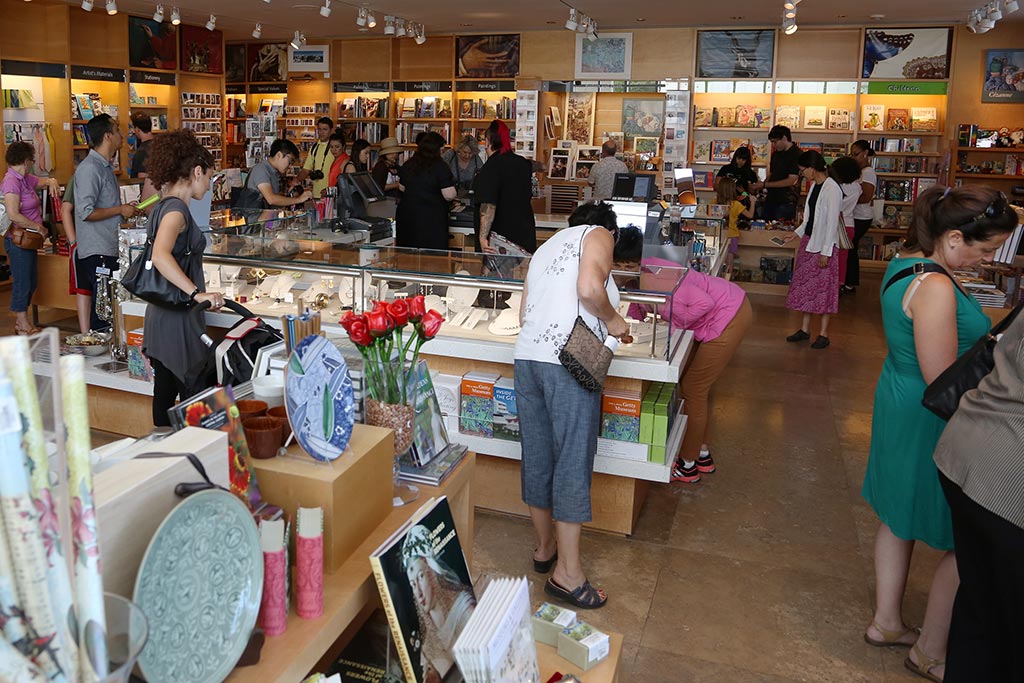 Shoppers in a crowded bookstore